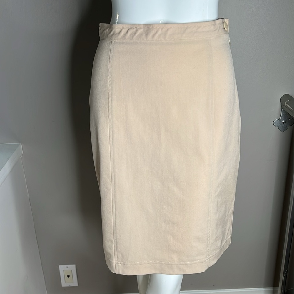 Genny Sz 8 Wool Cream Side Zip Wool Elastine Skirt